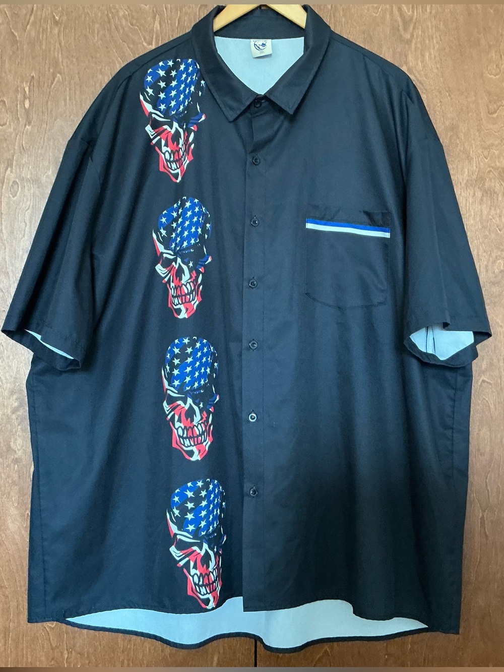 Hardaddy Mens Shirt Black American Flag Skull Print Short Sleeve Button Up 3XL